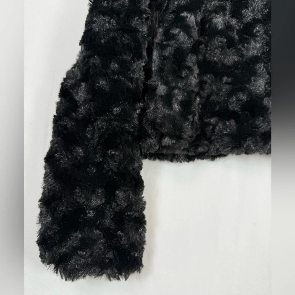 GYMBOREE Girls Faux Fur Cropped Jacket 4T-5T‎ Black Furry Plush Dressy Holiday